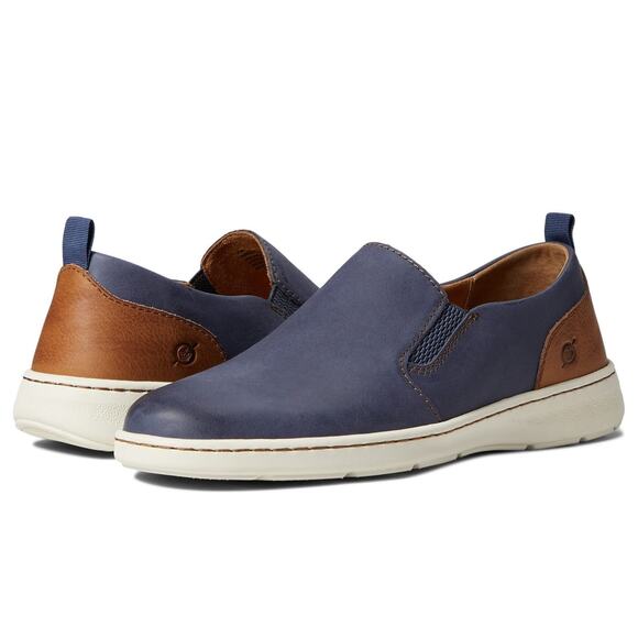 Born Morgan Shoes Men\'s 8 M Navy/Brown Comfort Slip On Sneakers